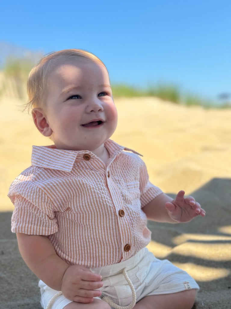 Helford Short sleeve Onesie Tangerine Stripe Seersucker