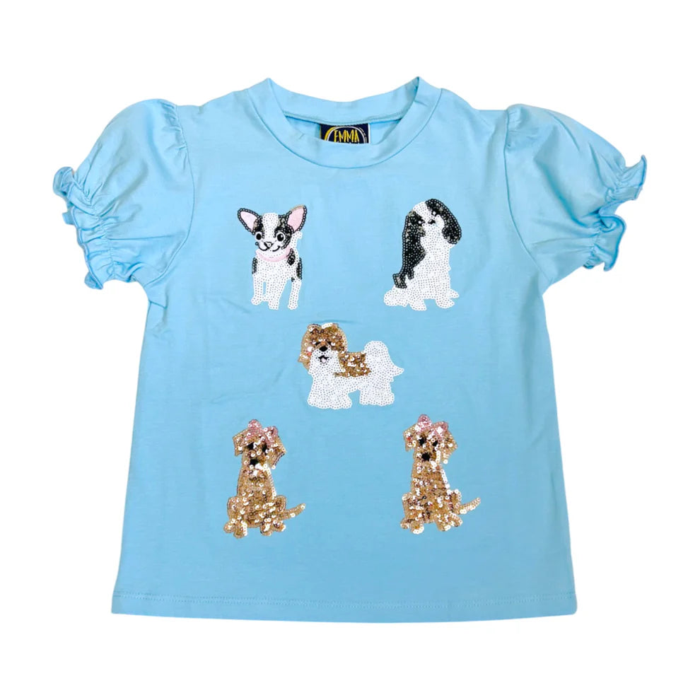Puppy Applique Puff Sleeve Shirt