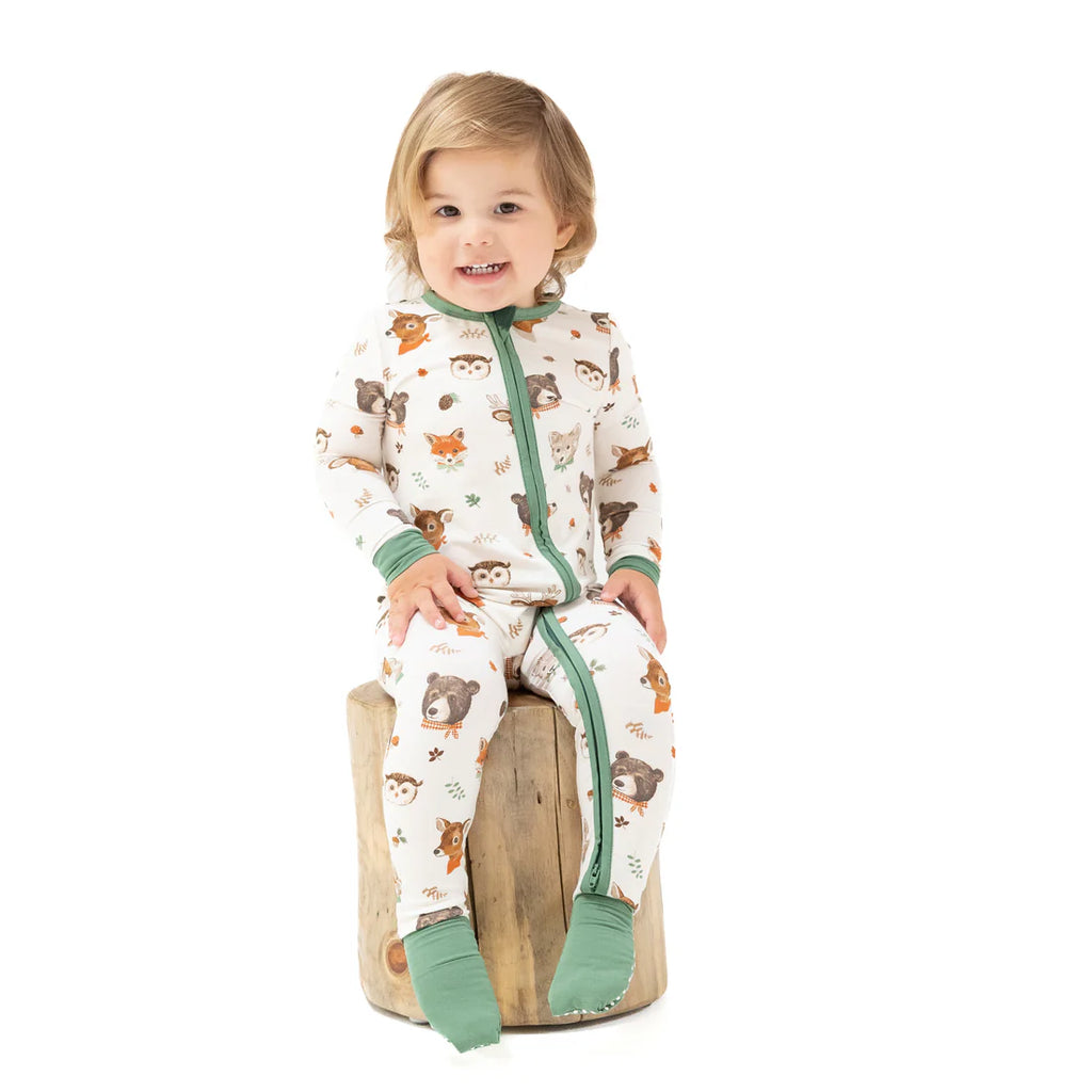 Woodland Animal Faces 2 Way Zipper Convertible Romper