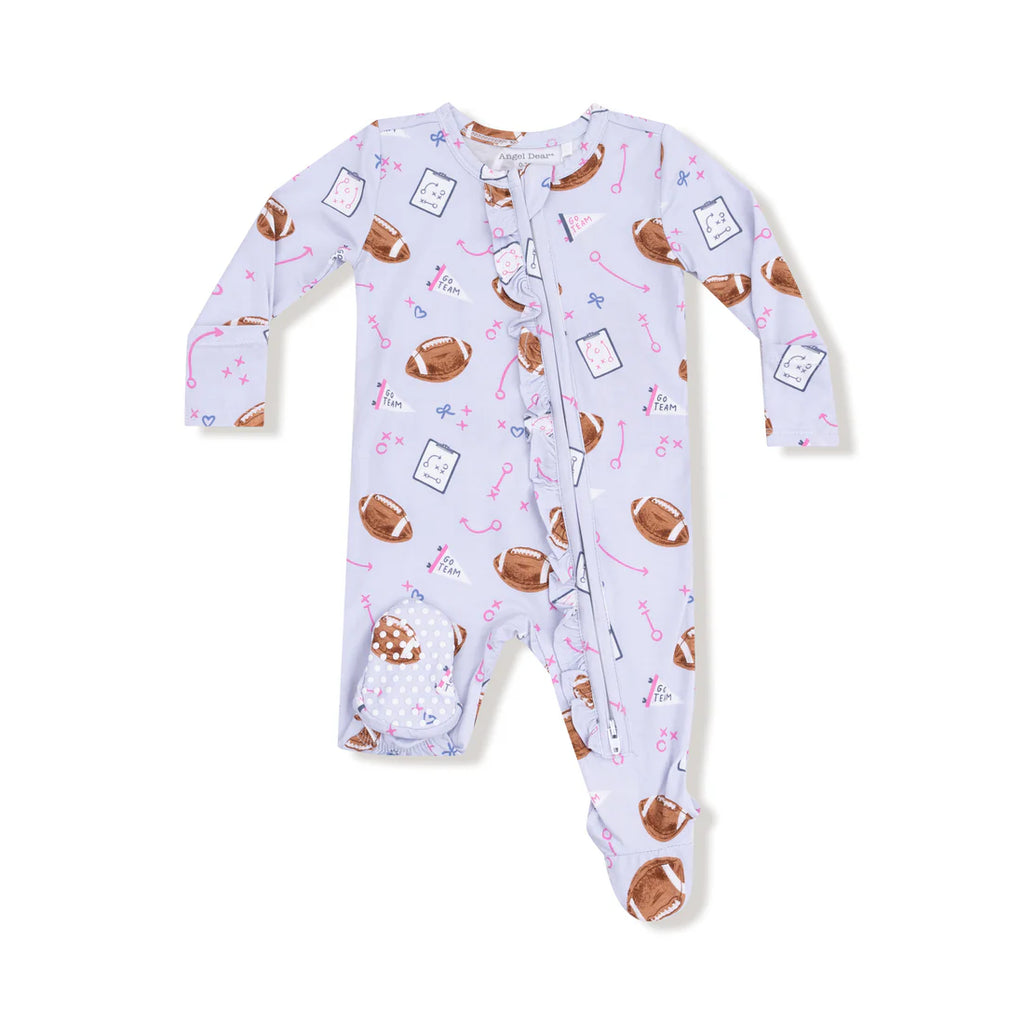 Touchdown Time in Lavender 2 Way Ruffle Zipper Footie Sleeper