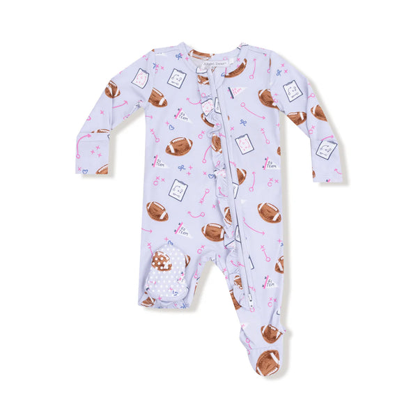 Touchdown Time in Lavender 2 Way Ruffle Zipper Footie Sleeper