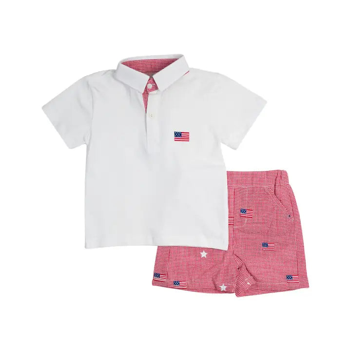 Flags and Stars Embroidered Shorts Set