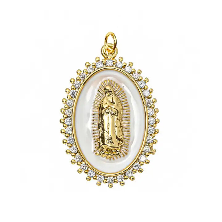 White & Cubic Zirconia Religious Charm