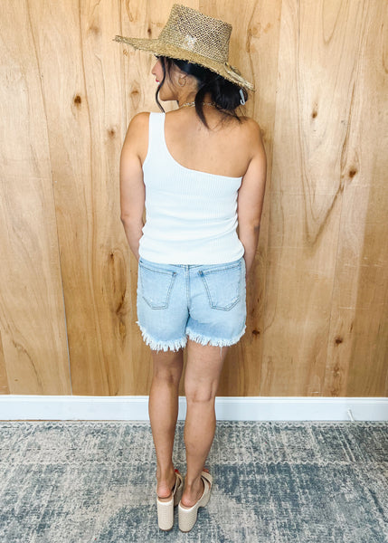 Jaime White Ribbed shoulder Tank