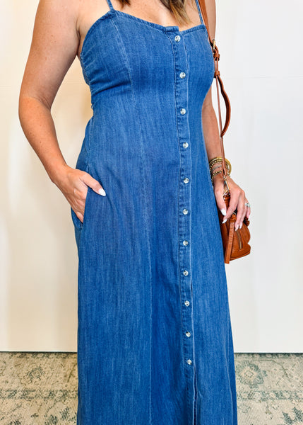 Angel Eyes Denim Midi Dress in Medium Indigo