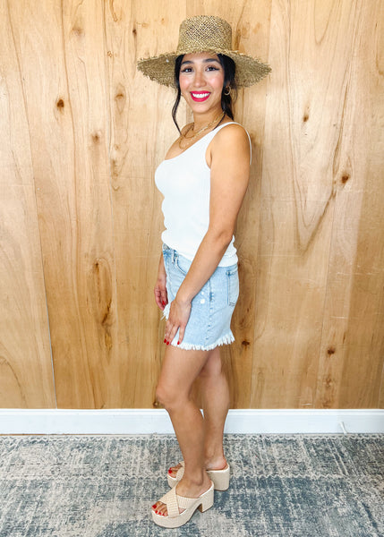 Jaime White Ribbed shoulder Tank