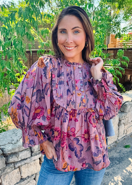 Plum Floral Tucked Top