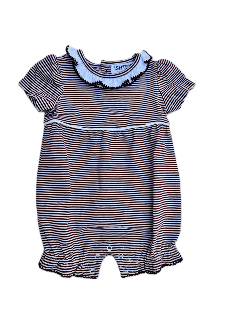 Maroon & White Stripe Bubble Romper