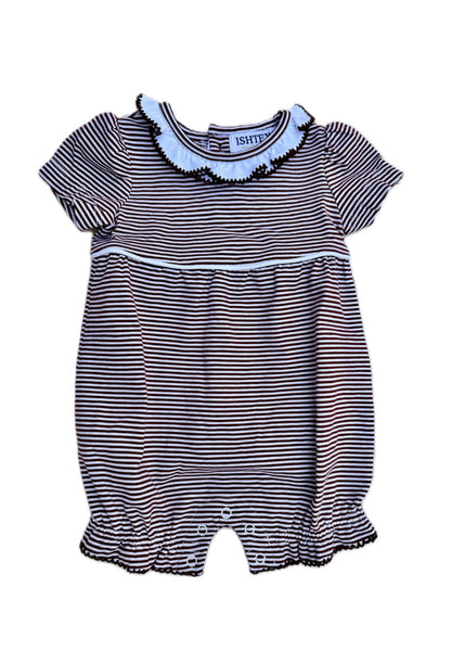 Maroon & White Stripe Bubble Romper