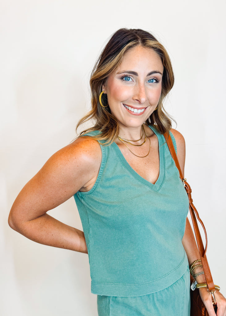 Sloane V-Neck Top in Hunter Green