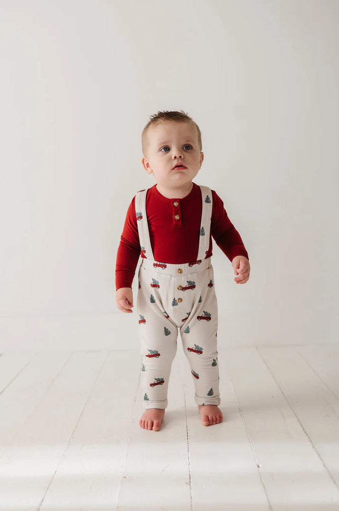 Christmas Truck Henley Bodysuit & Suspenders Set