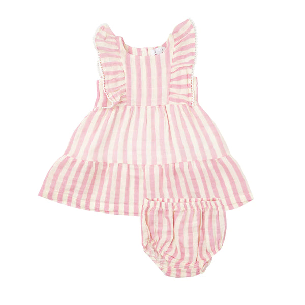 Pink Stripe Picot Dress Set