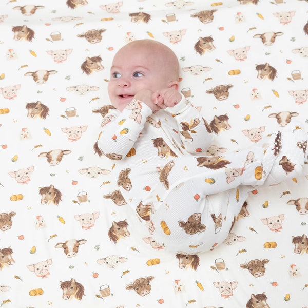 Vintage Farm Animals 2 Way Zipper Footie Sleeper