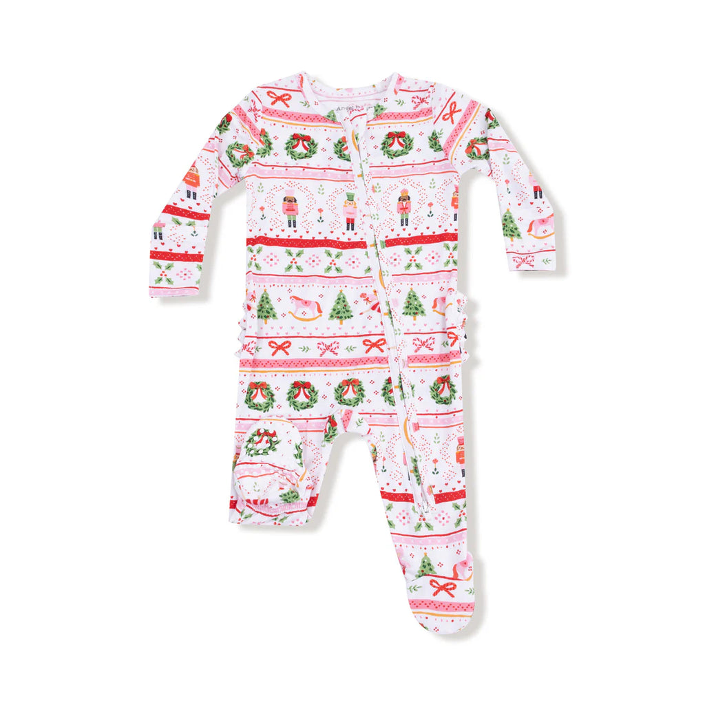 Sugar Plum Fairy Fair Isle Pink Ruffle Back Footie Sleeper