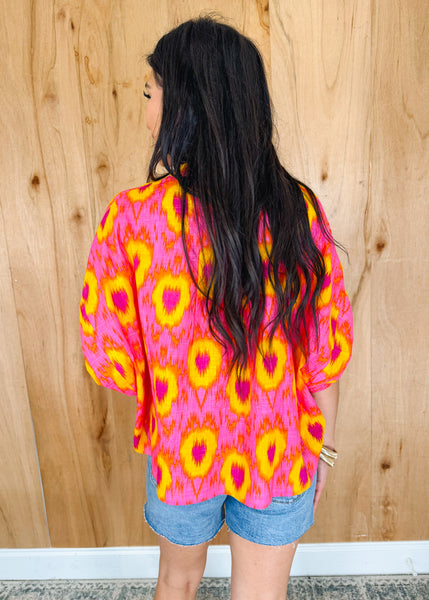 Ikat Oversized Top in Pink