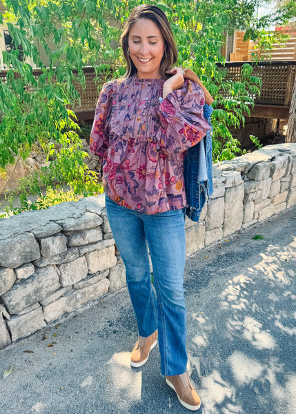 Plum Floral Tucked Top