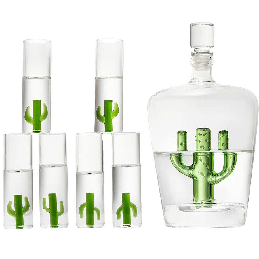 Cactus Decanter with 6 Cactus Shot Glasses Set