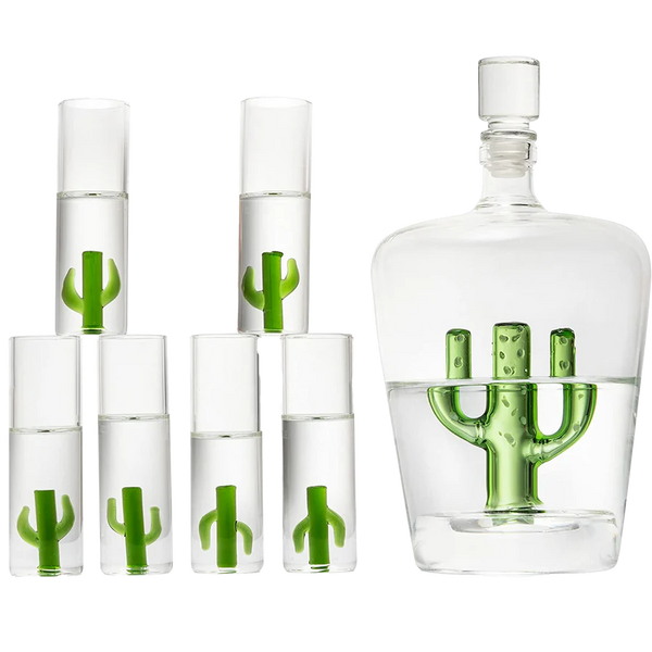 Cactus Decanter with 6 Cactus Shot Glasses Set