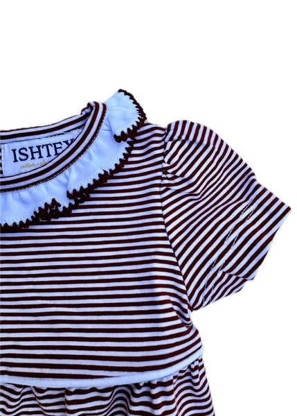 Maroon & White Stripe Bubble Romper