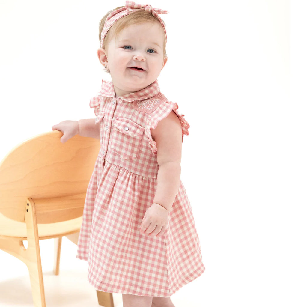 Howdy Western Dress in Rose Pink Plaid