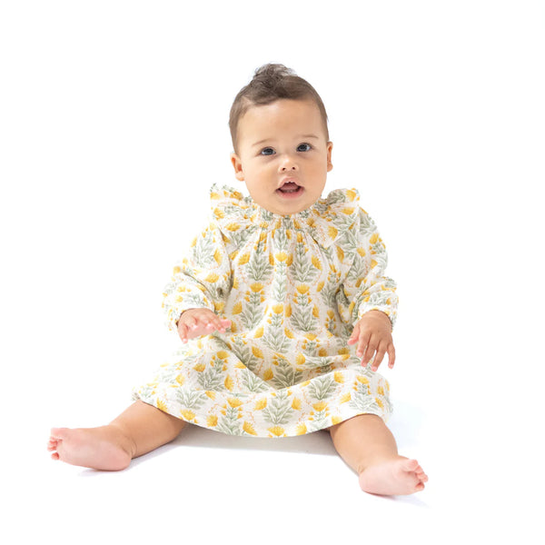 Winter Dandelions Smocked Neck Ruffle Dress & Diaper Cover