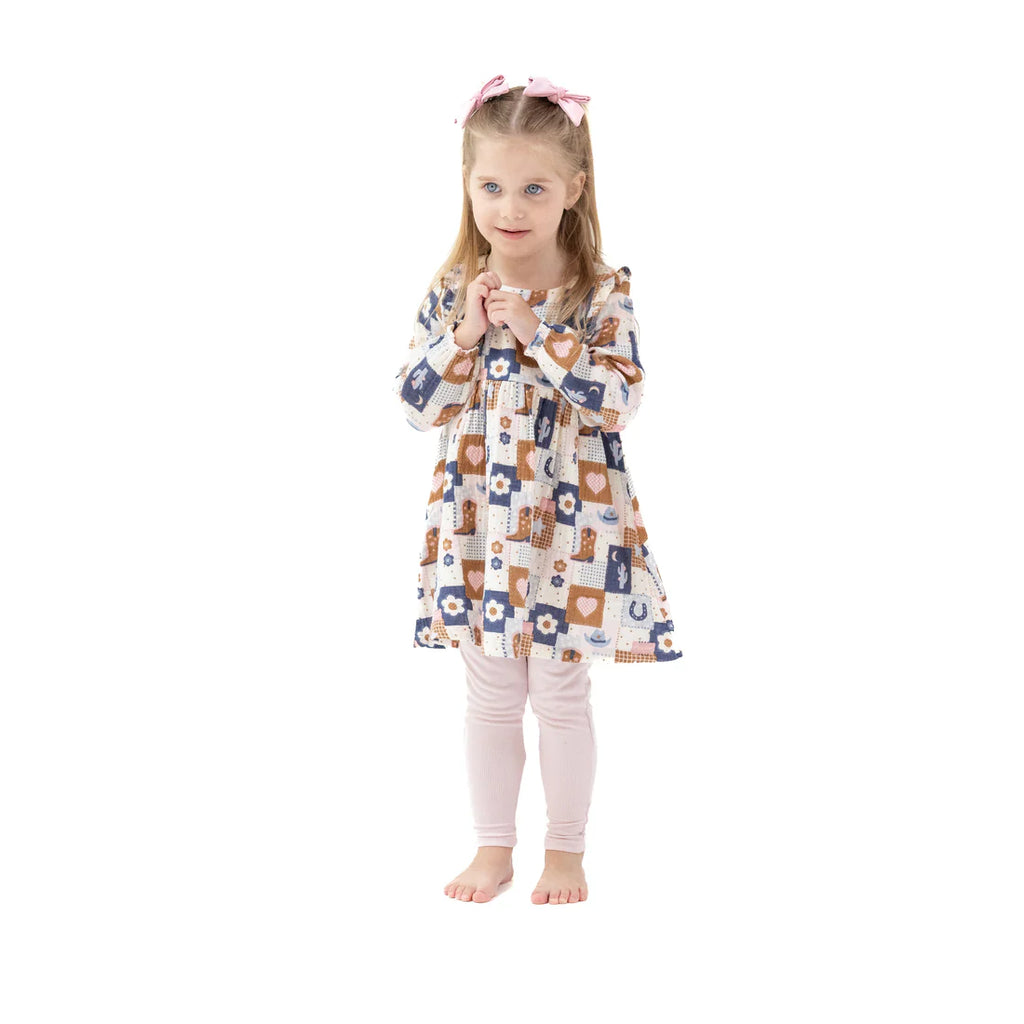 Patchwork Cowgirl Ruffle Dress & Legging Set