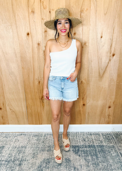 Jaime White Ribbed shoulder Tank