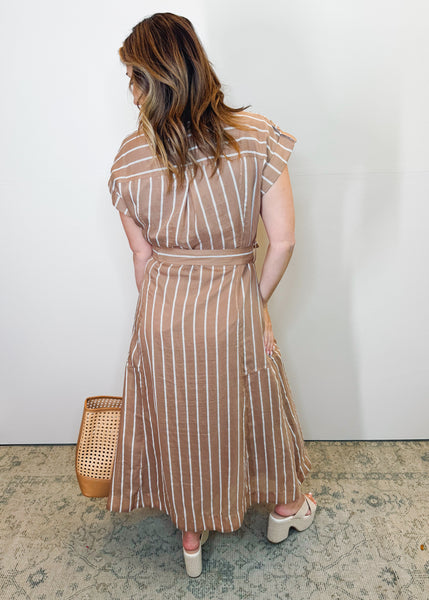 Portia Dress Latte Stripe