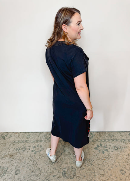 The Jo Dress Black with Multi Embroidery