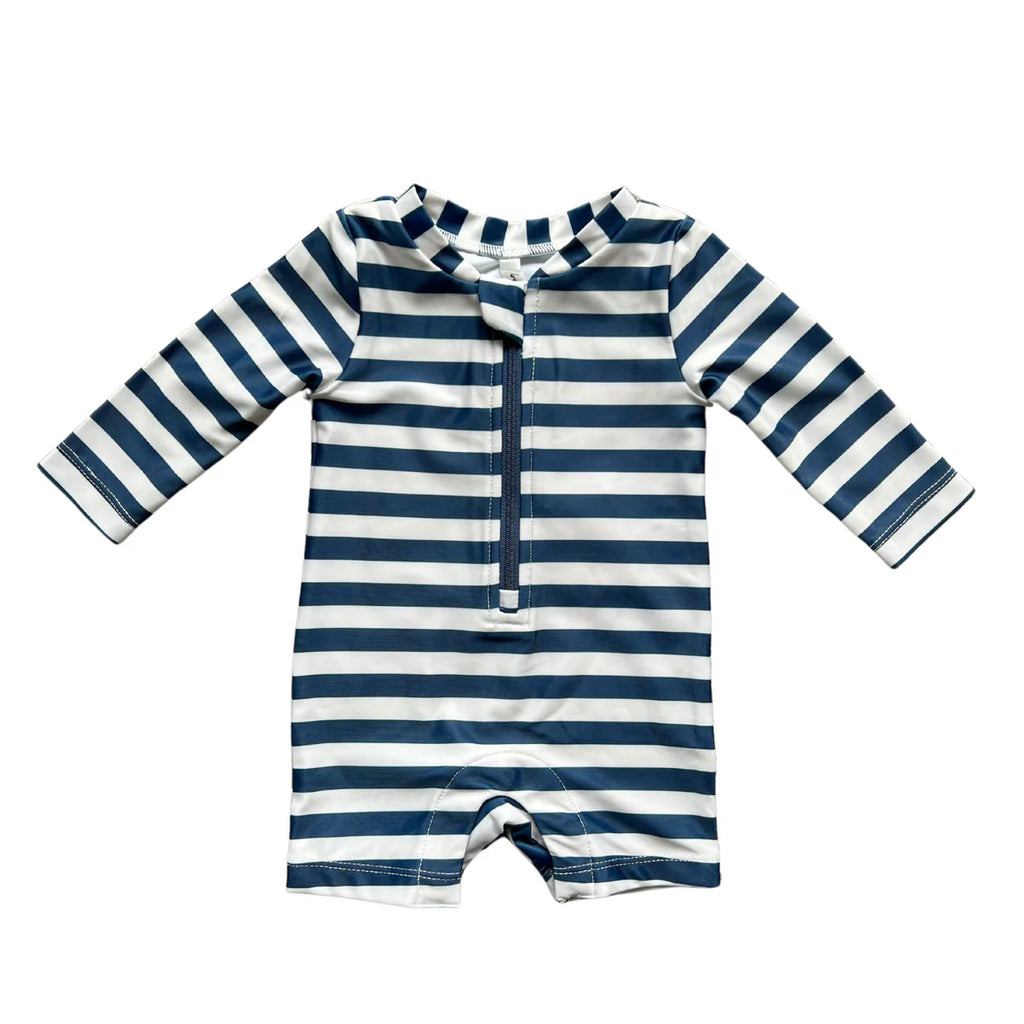 Naval Stripe One-Piece Rash Guard Swimsuit