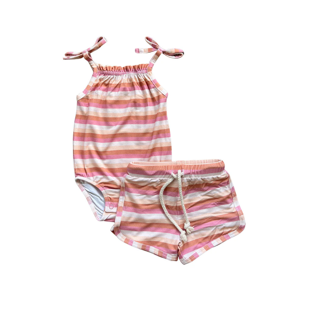 Tropical Stripes Tie Tank Bodysuit & Shorts Set