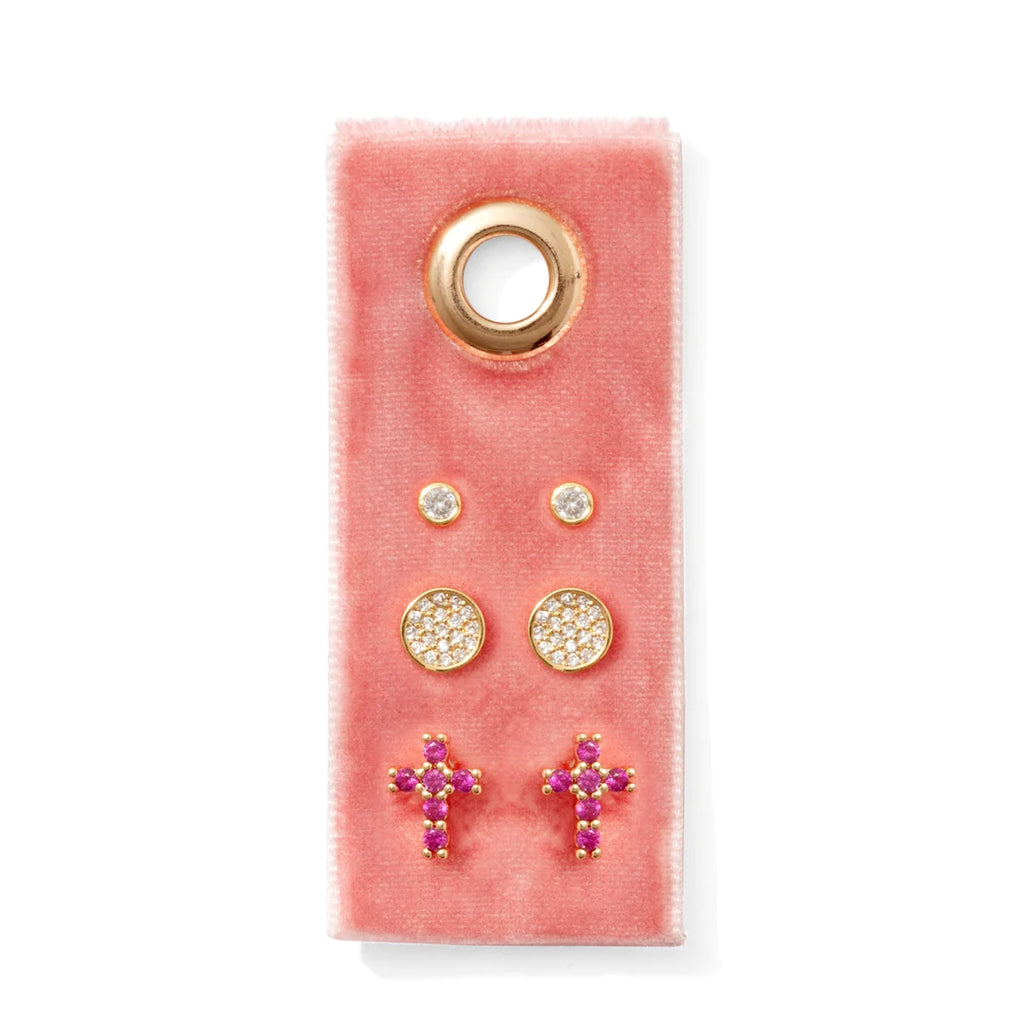 Pink Pave Cross Velvet Stud Gift Set