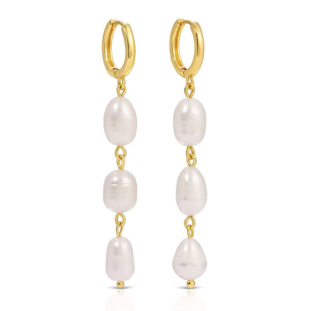 Triple Pearl Huggie Earrings
