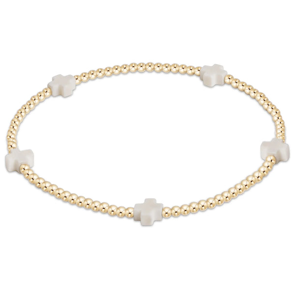 Signature Cross Gold Pattern 3mm Bead Bracelet - Off White