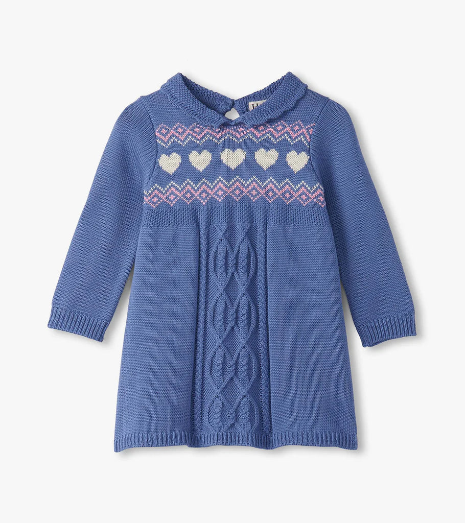 Polar Bear Cable Knit Sweater Dress in Blue