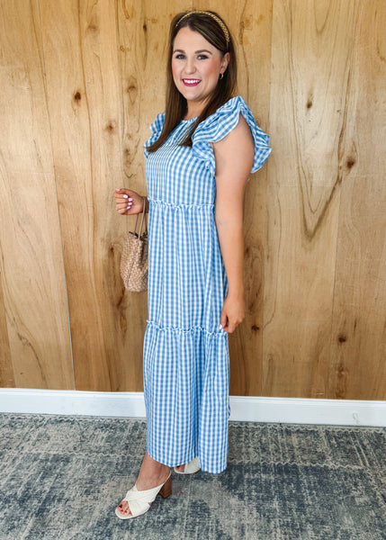 Bardot Maxi in Blue Gingham