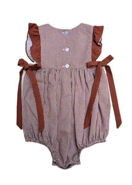 Texas Embroidered Burnt Orange Gingham Bubble