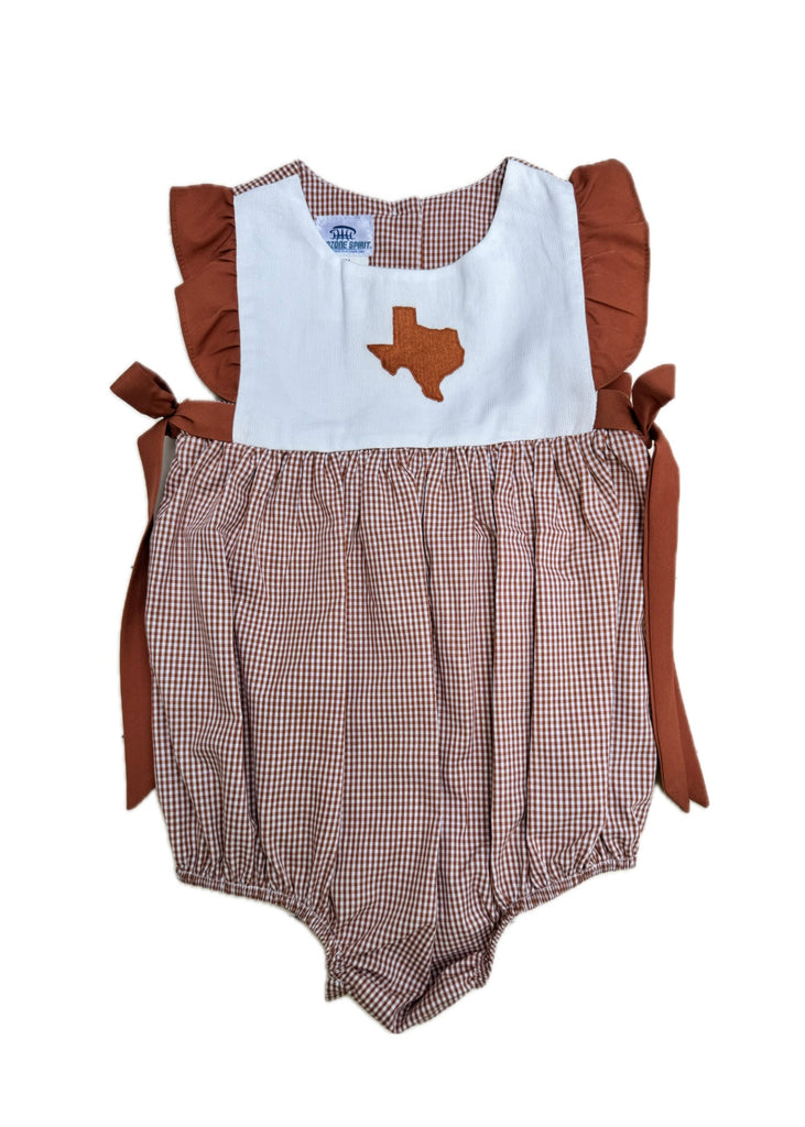 Texas Embroidered Burnt Orange Gingham Bubble
