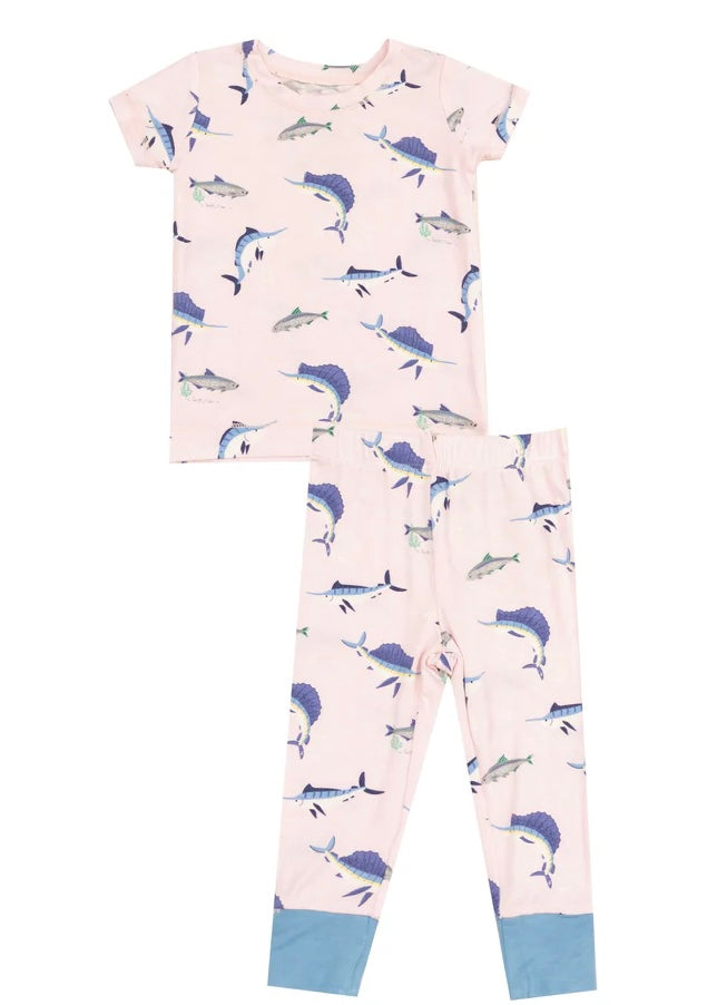 Pink Deep Sea Fishing Short Sleeve Loungewear Set