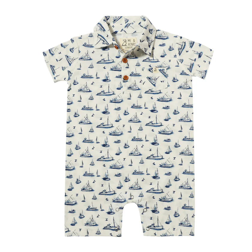 Molokai Printed Romper in Navy Boats