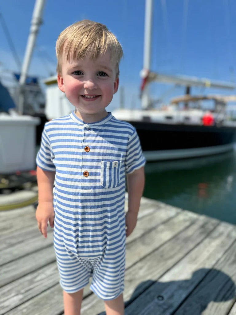 Camborne Blue White Striped Rib