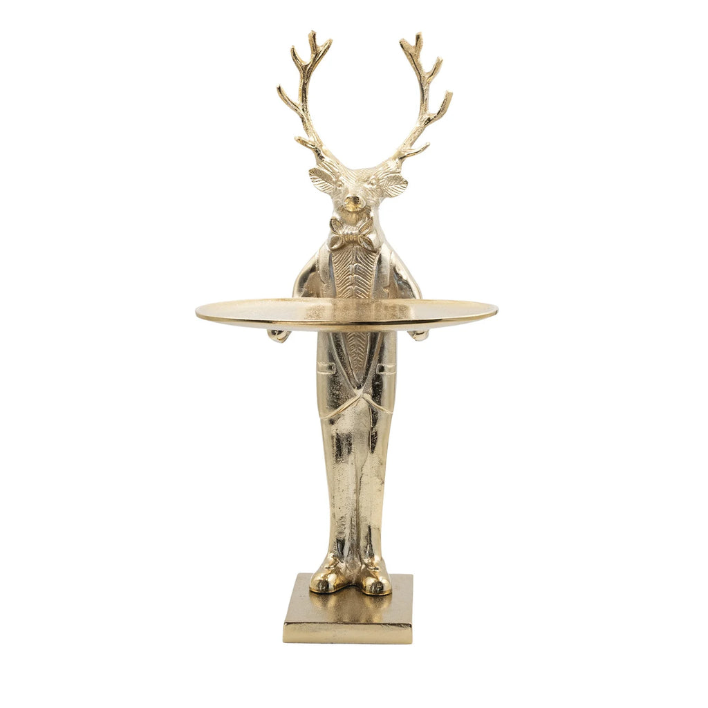 Cast Aluminum Reindeer Tray, Gold Finish