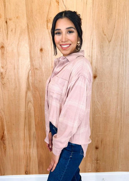 River Plaid Button Up in Smoked Rose