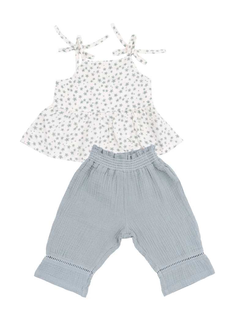 Jadeite Simple Floral Tank & Smocked Waist Pants