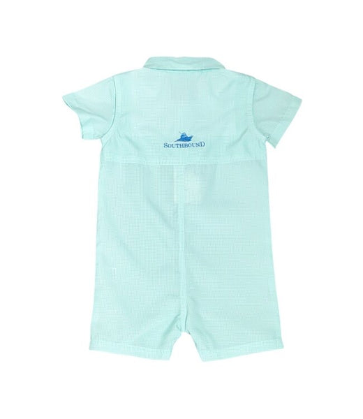 Performance Romper in Mini Beach Glass Gingham