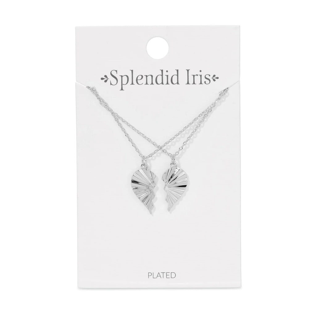 Be Connected - Pair of Heart Halves Friendship Necklaces-Silver