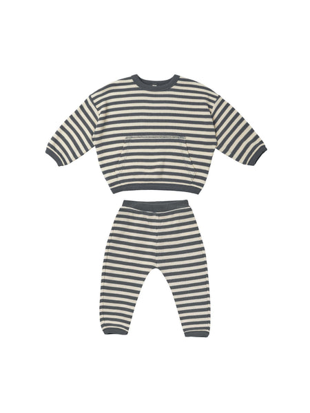 Waffle Sweater + Pants Set- Navy Stripe