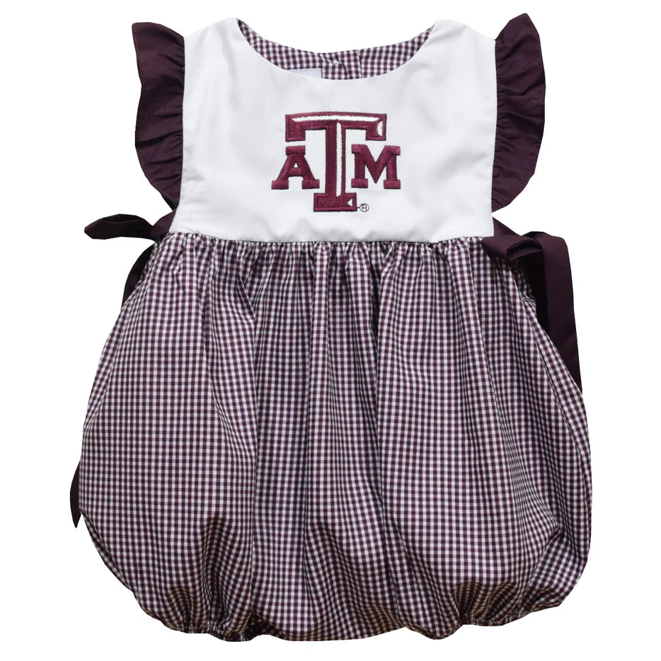 Texas A&M Embroidered Maroon Gingham Bubble