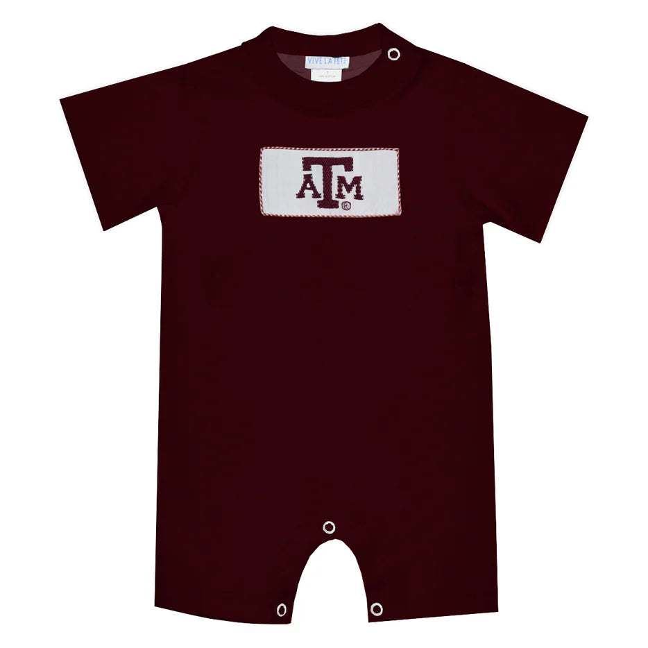Texas A&M Smocked Maroon Knit Short Sleeve Romper