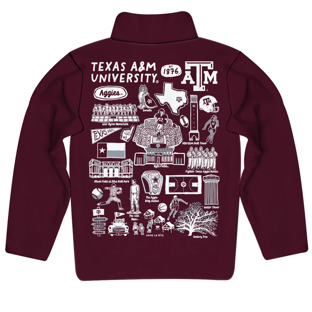Texas A&M Quarter Zip Hand Sketched Art Pullover